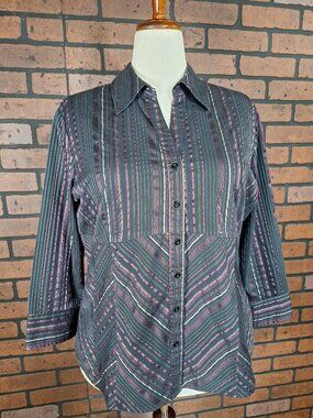 Black and Pink Striped Button-up XL
